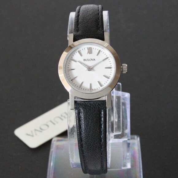 Bulova Ladies Dress Watch Two Hander Silver Dial Black Leather Strap 24mm - Picture 3 of 13